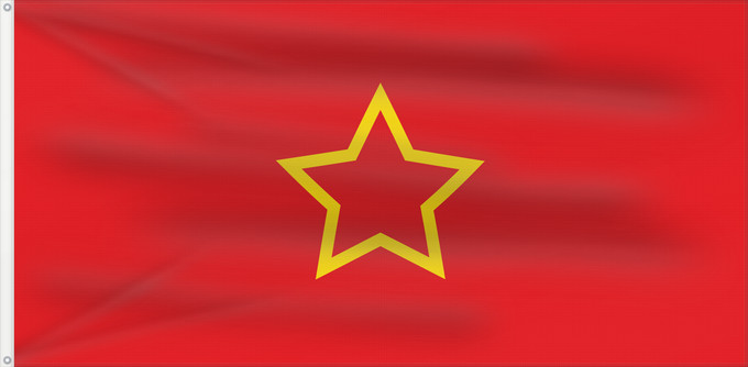 Flagge, mit zwei Metallösen und verstärktem Besatzband: Macedonia 1944–1946 People's Republic of Macedonia (1944–1946) République populaire de Macédoine (1944–1946) República Popular de Macedonia (1944–1946) Volksrepublik Mazedonien (1944–1946) Repubblica Popolare di Macedonia (1944–1946) People s Republic of