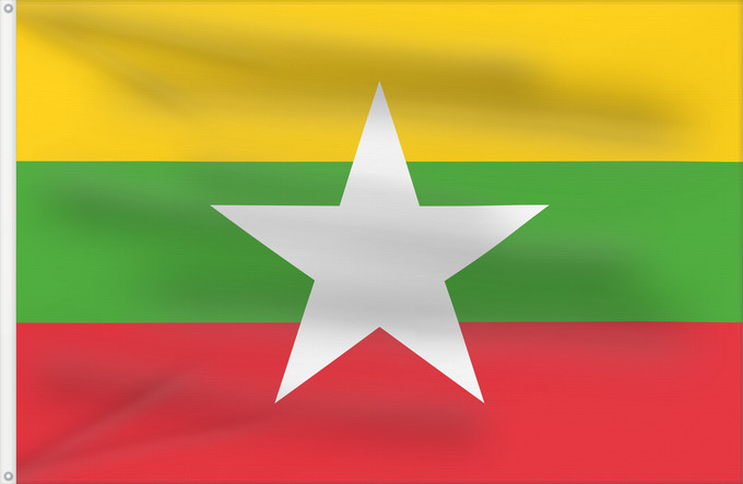 Bandera, con dos ojales metálicos y lado del asta reforzado: Myanmar	Myanmar (Burma)	Birmanie	Es Birmania	Birmania	Myanmar  Birma	Mianmar	علم ماينمار	মায়ানমারের জাতীয় পতাকা	মায়ানমারর ফিরালহান	Myanmars flag  Tidligere Burma	Mjanmao	म्यान्मार का ध्वज	미얀마의 국기	Mianmaro	မြန်မာနိုင်ငံ အလံတော်	Флаг Мьянмы	Mjanmarska	Mj