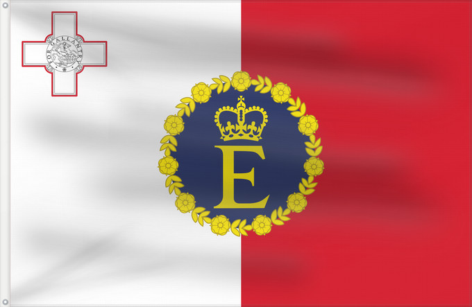 Bandera, con dos ojales metálicos y lado del asta reforzado: Royal Standard of Malta  1964–1974	Royal Standard of Malta (1964–1974)	Étendard Royal de Malte (1964–1974)	Estandarte Real de Malta (1964–1974)	Königsstandarte von Malta (1964–1974)	Stendardo Reale di Malta (1964–1974)