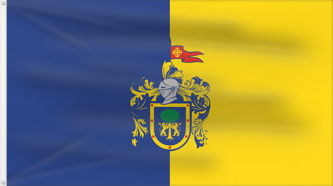 Bandiera, con due occhielli metallici e lato dell'asta rinforzato: Jalisco Official flag of Free and Sovereign State of Jalisco in accordance to the government Officielle de l État libre et souverain de Jalisco Oficial del Estado Libre y Soberano de Jalisco de acuerdo con la ley sobre la bandera del Congreso estatal y el
