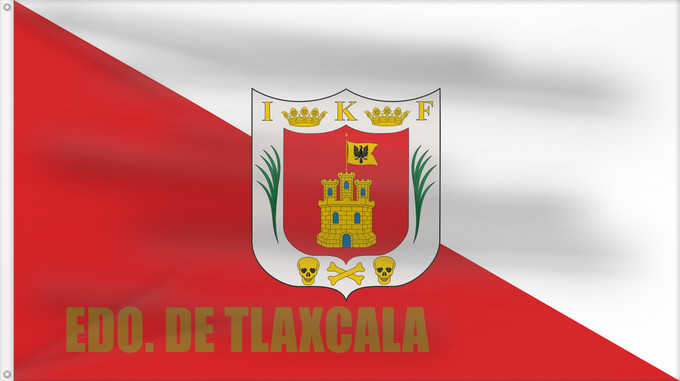 Flag, with two metal eyelets and reinforced hoist: Tlaxcala Tlaxcala ou Tlaxcala de Xicoténcatl Īpān Tlaxcallān