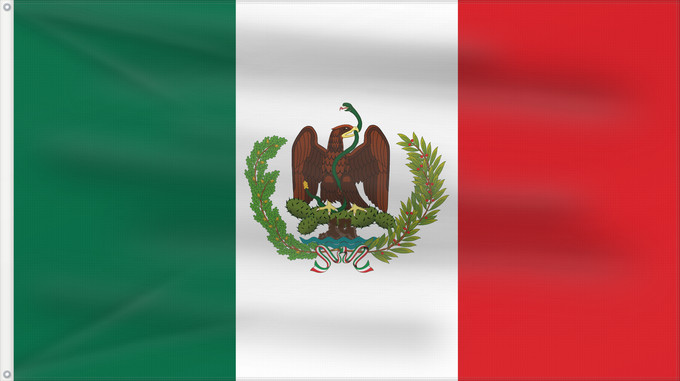 Flag, with two metal eyelets and reinforced hoist: Histórica de la República Mexicana  1824-1918	Historical Flag of Mexico used in the Republic periods	Mexique (1824-1918)	Utilizada por los periodos republicanos de Mexico	Mexiko (1824-1918)	Messico (1824-1918)