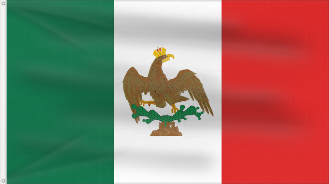 Bandera, con dos ojales metálicos y lado del asta reforzado: Mexico  1821-1823	Mexico (1821-1823)	Mexique (1821-1823)	México (1821-1823)	Mexiko (1821-1823)	Messico (1821-1823)
