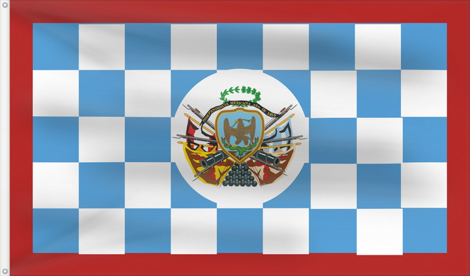 Drapeau, avec deux œillets métalliques et guindant renforcé : Nacional de Guerra de Mexico en 1815 Interpretation of the National War Flag given in the decree of July 14, 1815 by the Supreme Mexican Congress Drapeau de guerre national du Mexique (1815) Interpretación de la Bandera Nacional de Guerra dada en el decre