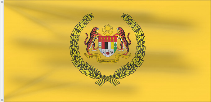 Flag, with two metal eyelets and reinforced hoist: Supreme Head of Malaysia Chef suprême de Malaisie Jefe Supremo de Malasia Oberster Herrscher von Malaysia Capo supremo della Malesia Yang di-Pertuan Agong / بنديرا يڠ د-ڤرتوان اݢوڠ