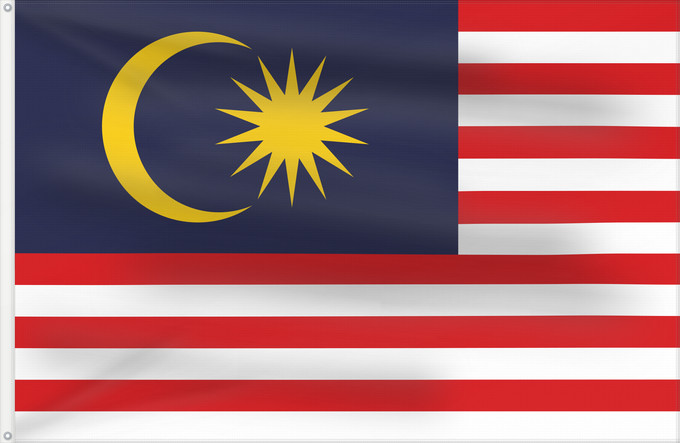 Drapeau, avec deux œillets métalliques et guindant renforcé : Malaysia Malaysia – Jalur Gemilang Stripes of Glory Malaisie Malasia علم ماليزيا Malaysia / بنديرا مليسيا Malajzio Malaisia lipp Watawat ng Malaysia Mâ-lòi-sî-â koet-khì 馬来西亜の国旗 ទង់ជាតិម៉ាឡេស៊ី Malaysi ທຸງຊາດມາເລເຊຍ 馬來西亞之國旗 Malaysia – Jalur Gemilang /
