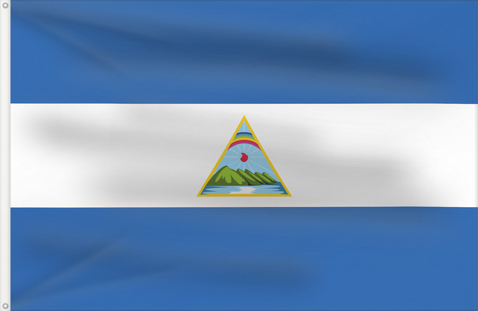 Bandera, con dos ojales metálicos y lado del asta reforzado: Nicaragua  1924	Nicaragua as in Nouveau Petite Larousse Illustré	Nicaragua (1924)	Nicaragua representado en Nouveau Petite Larousse Illustré