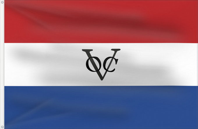 Flag, with two metal eyelets and reinforced hoist: Dutch East India Company	Compagnie néerlandaise des Indes orientales	Compañía Holandesa de las Indias Orientales	Niederländische Ostindien-Kompanie	Compagnia olandese delle Indie orientali	Vereenigde Oost-Indische Compagnie	Das Índias Orientais Neerlandes