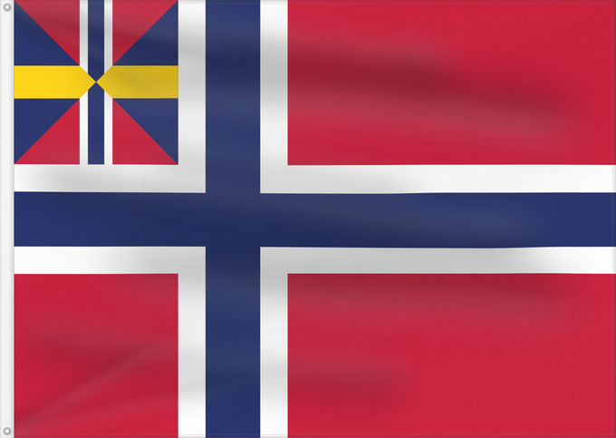 Flag, with two metal eyelets and reinforced hoist: Norge-Unionsflagg-1844	Norway In 1844 a union badge combining Norwegian and Swedish colors was placed at the hoist of both countries  flags