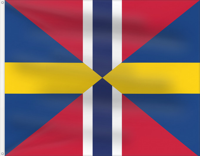 Bandera, con dos ojales metálicos y lado del asta reforzado: Union Jack of Sweden and Norway 1844-1905