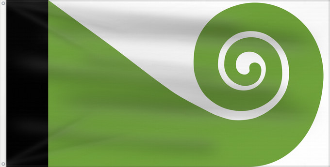 Bandera, con dos ojales metálicos y lado del asta reforzado: Koru	This image shows the popular Koru Flag