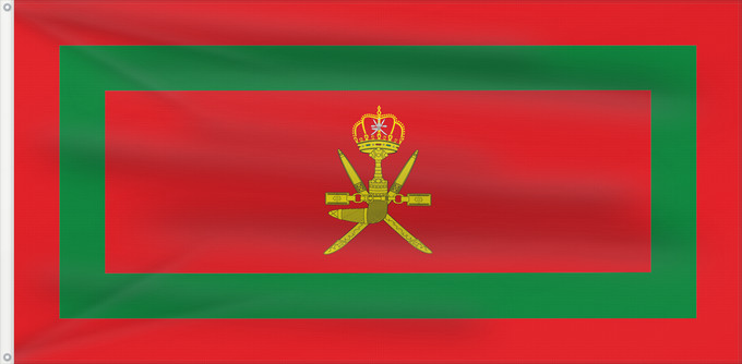 Drapeau, avec deux œillets métalliques et guindant renforcé : Royal Standard of Oman	Étendard Royal d'Oman	Estandarte Real de Omán	Königsstandarte des Oman	Stendardo Reale dell'Oman	Standaard van de Sultan