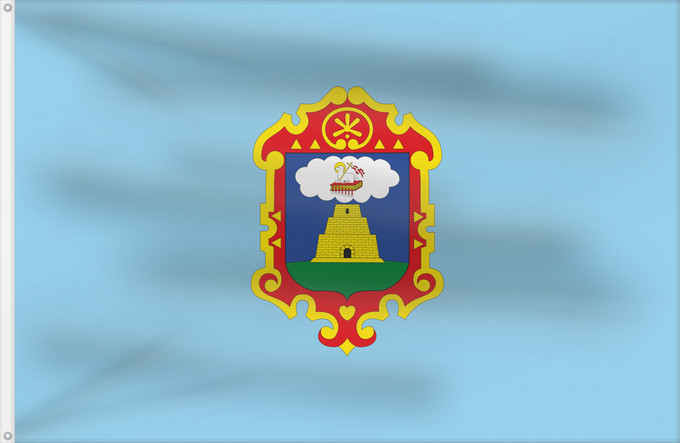 Bandera, con dos ojales metálicos y lado del asta reforzado: Ayacucho	Ayacucho city.  Peru	Ciudad de Ayacucho  Perú