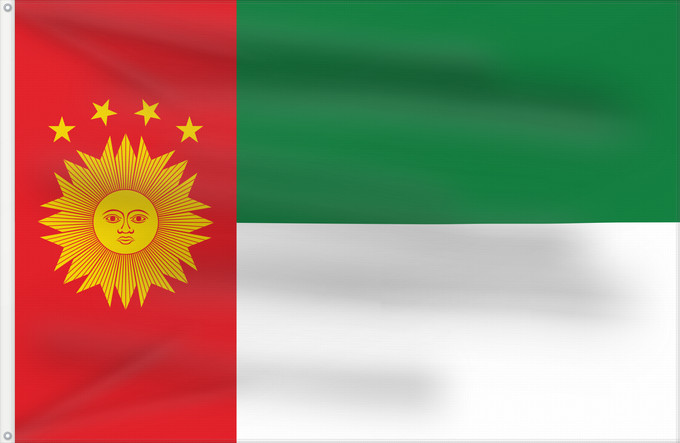 Bandera, con dos ojales metálicos y lado del asta reforzado: South Peru Pérou du Sud Perú del Sur Südperu Perù del Sud