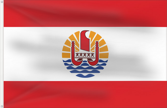 Bandera, con dos ojales metálicos y lado del asta reforzado: French Polynesia Polynésie française Polinesia Francesa Französisch-Polynesien Polinesia francese Polinèsia Francesa Reva nō Pōrīnetia farāni