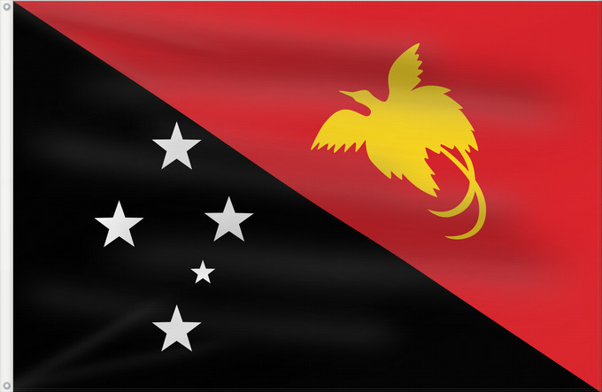Bandera, con dos ojales metálicos y lado del asta reforzado: Papua New Guinea	Papua New GuineaColours Pantone 186 C for red and 116 C for yellow	Papouasie-Nouvelle-Guinée	Papúa Nueva Guinea	Papua-Neuguineas	Papua Nuova Guinea	Papoea-Nieuw-Guinea	Papua-Nova Guiné	Papui-Nowej Gwinei	علم بابوا غينيا الجديدة	পাপুয়া নি