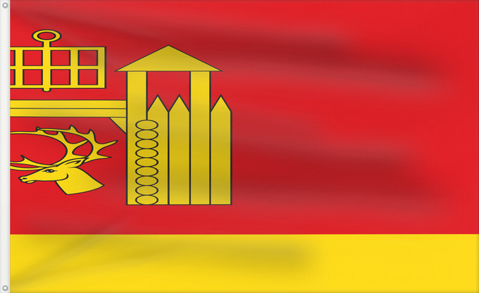 Bandera, con dos ojales metálicos y lado del asta reforzado: POL gmina Łomża
