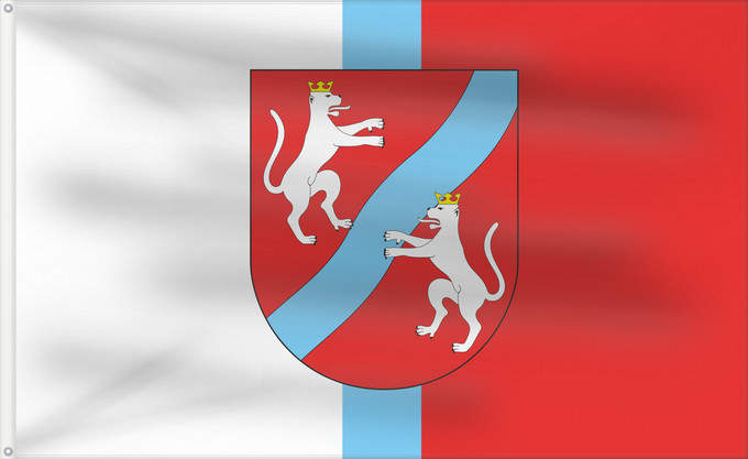 Bandera, con dos ojales metálicos y lado del asta reforzado: POL gmina Mełgiew