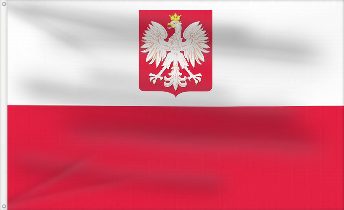 Flag, with two metal eyelets and reinforced hoist: Poland  state	State flag of Poland	Polski z godłem