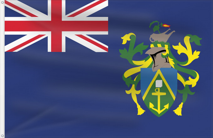 Bandera, con dos ojales metálicos y lado del asta reforzado: Pitcairn Islands Pitcairn Îles Pitcairn Islas Pitcairn Pitcairninseln Isole Pitcairn Pitkern Ailen Знаме на Питкерн Ynysoedd Pitcairn Ynysow Pitcairn