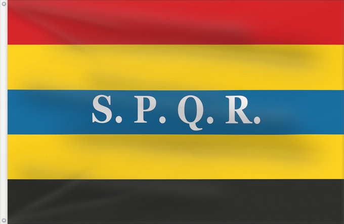 Bandera, con dos ojales metálicos y lado del asta reforzado: Aromanians in 1848	En Aromanians during the 1848 revolution	Aroumains (1848)	Aromanesos (1848)	Aromunen (1848)	Aromeni (1848)