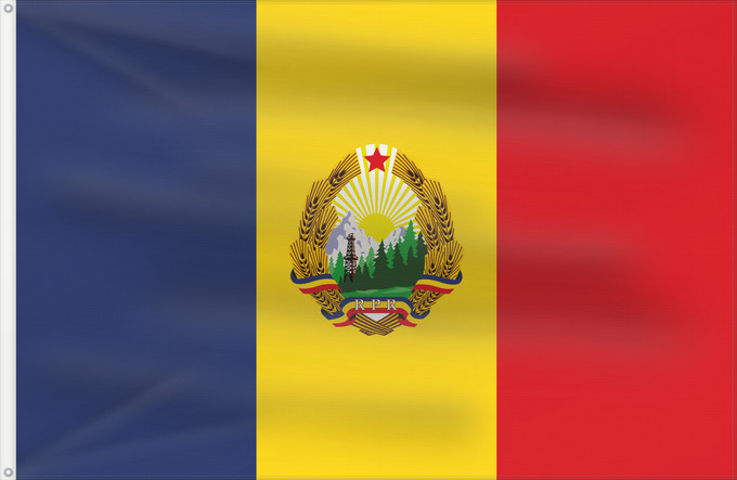 Bandera, con dos ojales metálicos y lado del asta reforzado: Romania 1952-1965 Romania 24 September 1952 - 21 August 1965 Construction sheet of the Flag of Romania as depicted in Decree nr