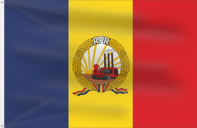 Bandera, con dos ojales metálicos y lado del asta reforzado: Romania  January-March 1948	Romania (January-March 1948)	Roumanie (janvier-mars 1948)	Rumania (enero-marzo 1948)	Rumänien (Januar-März 1948)	Romania (gennaio-marzo 1948)	People s Republic of Romania  8 January - 28 March 1949