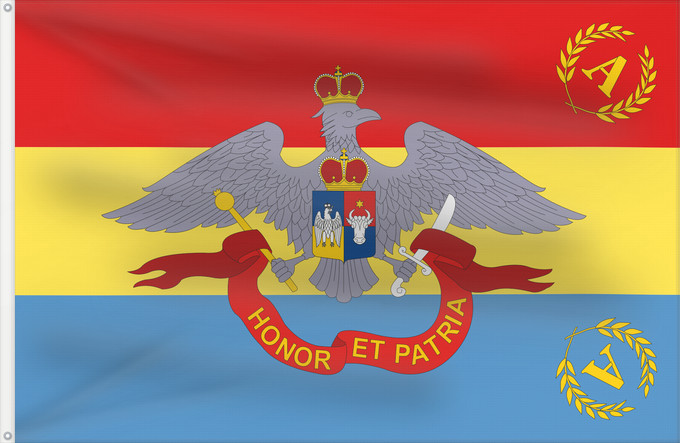 Bandera, con dos ojales metálicos y lado del asta reforzado: Romanian Army Flag - 1863 official model	Romanian Army Flag  in use 1863 - 1874