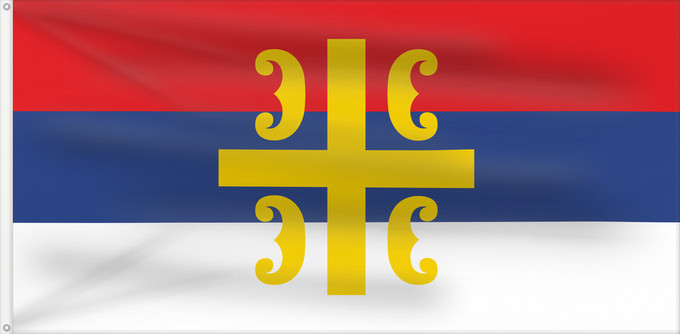 Drapeau, avec deux œillets métalliques et guindant renforcé : Serbian Cross This W3C-unspecified vector image was created with Inkscape Croix serbe Cruz serbia Serbisches Kreuz Croce serba