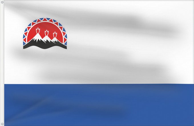 Drapeau, avec deux œillets métalliques et guindant renforcé : Kamchatka Krai	Kraï du Kamtchatka 	Krai de Kamchatka	Russischen Region Kamtschatka	Флаг Камчатского края