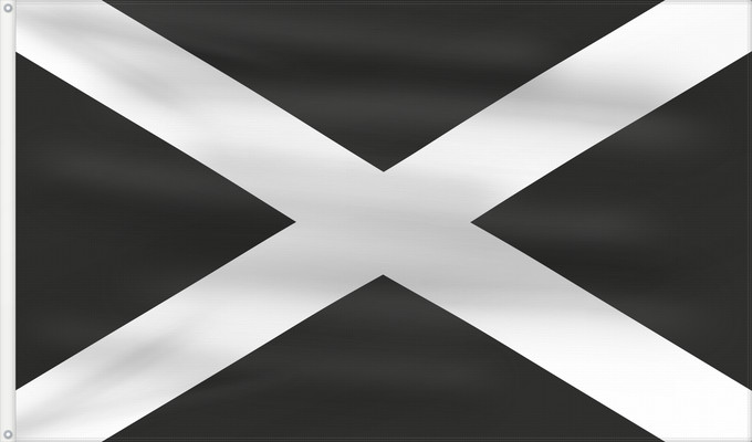 Drapeau, avec deux œillets métalliques et guindant renforcé : Black St. Andrew	White on black St	Croix de Saint-André (Blanc sur Noir)	Cruz de San Andrés (Blanco sobre Negro)	Andreaskreuz (Weiß auf Schwarz)	Croce di Sant'Andrea (Bianco su Nero)	Чёрный флаг с белым Андреевским крестом