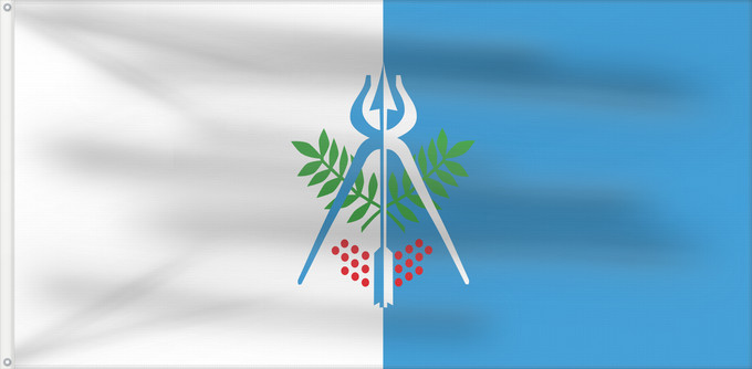 Drapeau, avec deux œillets métalliques et guindant renforcé : Izhevsk  Udmurtia	Izhevsk (Udmurtia)	Izhevsk (Oudmourtie)	Ischewsk (Udmurtien)	Флаг города Ижевска