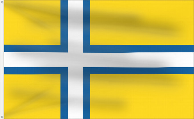 Drapeau, avec deux œillets métalliques et guindant renforcé : West Sweden	Unofficial regional flag of West Sweden  Västsverige	Suède occidentale (non officiel)	Suecia Occidental (no oficial)	Västsverige (inoffiziell)	Svezia occidentale (non ufficiale)