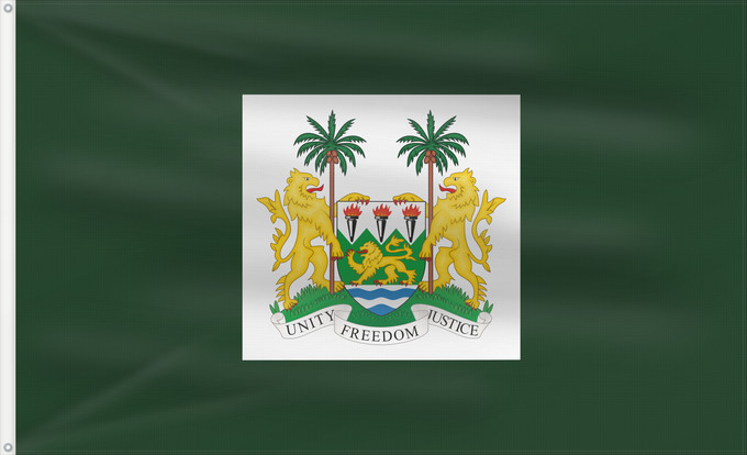 Flagge, mit zwei Metallösen und verstärktem Besatzband: President of Sierra Leone	Presidential standard of Sierra Leone	Étendard présidentiel de Sierra Leone	Estandarte presidencial de Sierra Leona	Präsidentenstandard Sierra Leone	Stendardo presidenziale della Sierra Leone	Standard of the President of Sierra L