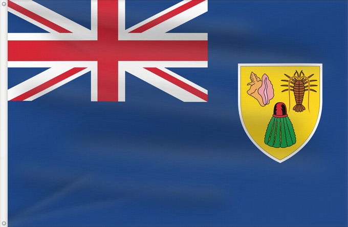 Bandera, con dos ojales metálicos y lado del asta reforzado: Turks and Caicos Islands	Turques et caiques !Îles Turques-et-Caïques	Islas Turcas y Caicos	Turks- und Caicosinseln	Turks e Caicos	Ynysoedd Turks a Caicos	DTurcach agus Caicos	Turks ha Kaykos	Флаг Тёркса и Кайкоса