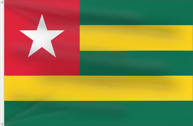Flag, with two metal eyelets and reinforced hoist: Togo	Vo Togo	علم توغو	Banniel Togo	Togolando	Togo lipp	Togi	Tògo	Toge
