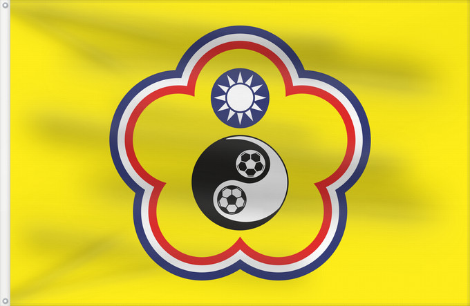 Flag, with two metal eyelets and reinforced hoist: Former Chinese Taipei Football Used by the Chinese Taipei Football Association until 2006 aprox Usada por la Asociación de Fútbol de China Taipei hasta 2006 aproximadamente Utilizada pela Seleção de Taipé Chinês de Futebol a 2006 aproximadamente