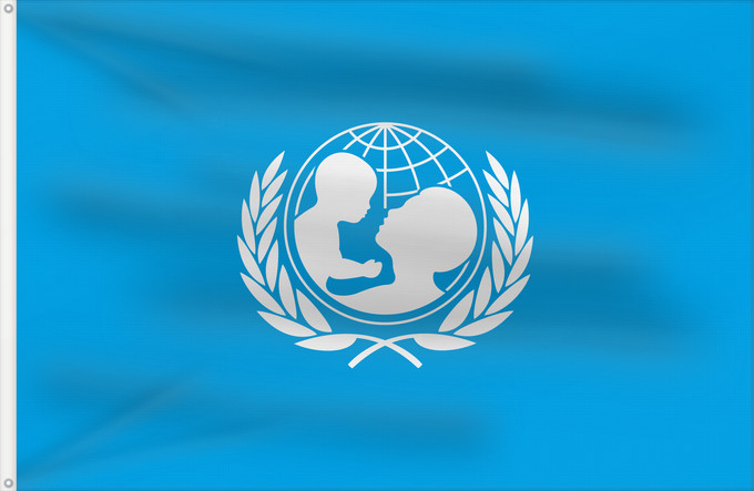 Bandera, con dos ojales metálicos y lado del asta reforzado: UNICEF