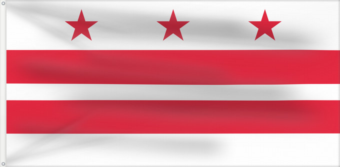 Bandiera, con due occhielli metallici e lato dell'asta rinforzato: Washington, D.C District of Columbia District de Columbia Distrito de Columbia Districts of Columbia Distretto di Columbia Distrito de Colúmbia Флаг округа Колумбия