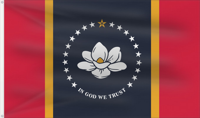 Bandera, con dos ojales metálicos y lado del asta reforzado: Mississippi	U	 Mississippi	Misisipi o Misisipí