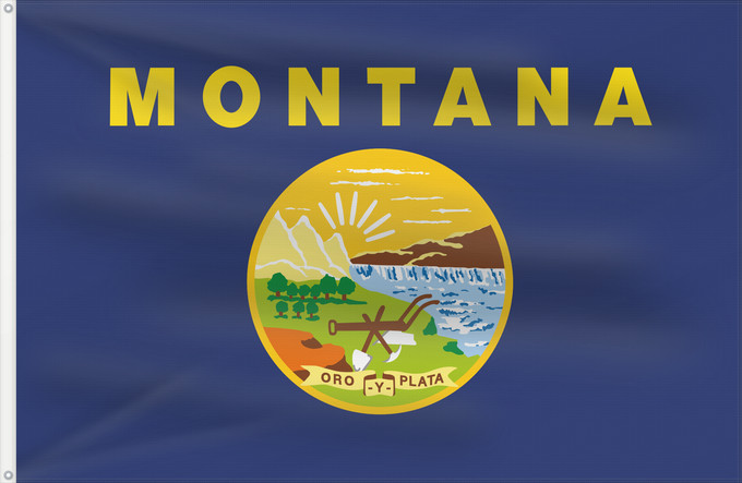 Bandera, con dos ojales metálicos y lado del asta reforzado: Montana ᎹᎾᏖᎾ ᎦᏓᏘ Ho honáéšé e hoohëö o Ka hae Monekana Montanae Máánteenah Hahoodzo bidah naatʼaʼí Američke savezne države Montane