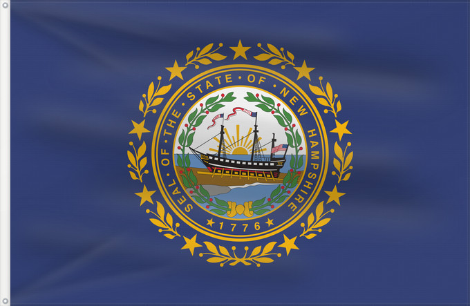 Drapeau, avec deux œillets métalliques et guindant renforcé : New Hampshire	 New Hampshire	Nuevo Hampshire	ᎠᏤ ᎭᎻᏒ ᎦᏓᏘ	Ka hae Nū Hamekia	Novae Hantoniae	Niihémpshoo Hahoodzo bidah naatʼaʼí	Флаг Нью-Гэмпшира	Američke savezne države New Hampshire