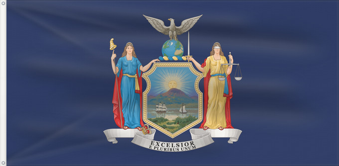 Drapeau, avec deux œillets métalliques et guindant renforcé : New York State of New York Nueva York New Yorks Nova Iorque ᏄᏯᎩ ᎦᏓᏘ De New York Ka hae Nuioka ニューヨーク州の旗 뉴욕주의 기 Novi Eboraci Vlagge van Njej York Nííyóó Hahoodzo bidah naatʼaʼí Nei York Statului New York, SUA Флаг Нью-Йорка Američke savezne države New York