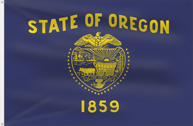 Bandera, con dos ojales metálicos y lado del asta reforzado: Oregon	Oregon  obverse  The flag was adopted by the state on February 26, 1925. The state seal was decided in 1903	L Oregon  face	Oregón  anverso	ᎤᏩᎦᏂ ᎦᏓᏘ	De l Oregon	Ka hae ‘Olekona	Oregoniae	Óogin Hahoodzo bidah naatʼaʼí	Флаг Орегона	Američke savezne dr