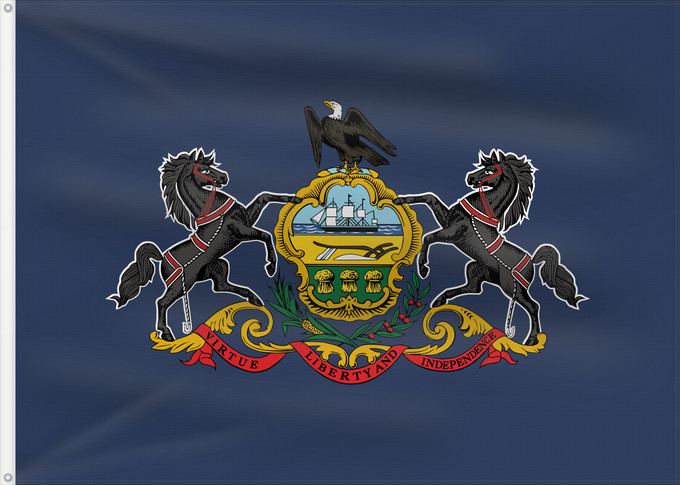 Drapeau, avec deux œillets métalliques et guindant renforcé : Pennsylvania	Pennsylvanie	Pensilvania	Pennsylvanien	ᎤᎩᏓᎵᏱ ᎦᏓᏘ	Ka hae Penekelewinia	ペンシルベニア州の旗 中文：​賓夕法尼亞州州旗	Pennsilvaniae	Pénsówéíniyah Hahoodzo bidah naatʼaʼí	Pennsilfaani	Флаг Пенсильвании	Američke savezne države Pennsylvanie	Pennsylvanias	​賓夕法尼亞州州旗
