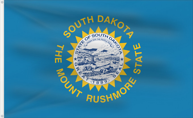 Bandera, con dos ojales metálicos y lado del asta reforzado: South Dakota Dakota du Sud Dakota del Sur Dakota del Sud ᏧᎦᎾᏮ ᏓᎧᏓ ᎦᏓᏘ Ka hae Kakoka Hema Dacota Meridionalis Shádiʼááhjí Dikóodah Hahoodzo bidah naatʼaʼí Флаг Южной Дакоты Američke savezne države Južne Dakote Прапор Південної Дакоти