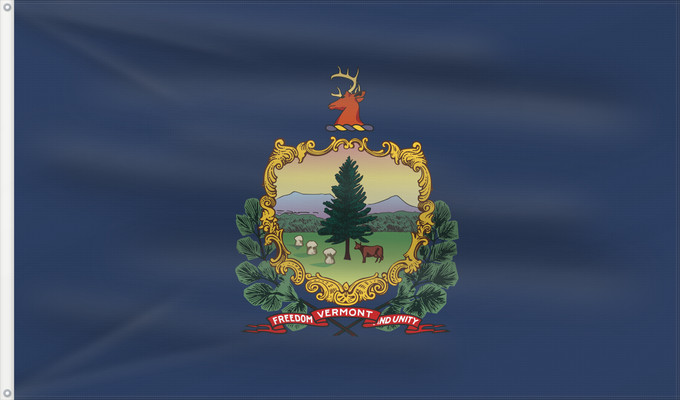 Bandera, con dos ojales metálicos y lado del asta reforzado: Vermont Vermont ᏣᏩᎦ ᎦᏓᏘ Ka hae Welemoneka Vermontis Bimááʼ Hahoodzo bidah naatʼaʼí Флаг Вермонта Američke savezne države Vermont
