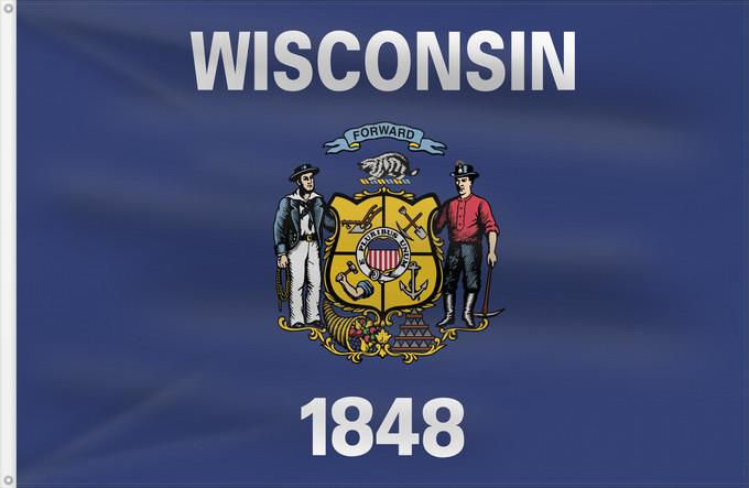 Bandiera, con due occhielli metallici e lato dell'asta rinforzato: Wisconsin