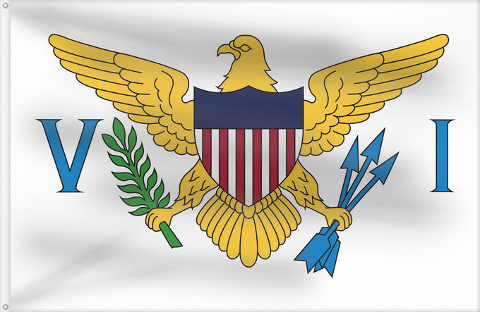 Flag, with two metal eyelets and reinforced hoist: United States Virgin Islands	Virgin Islands, U.S.	îles Vierges américaines	Islas Vírgenes de los Estados Unidos	Amerikanischen Jungferninseln	Isole Vergini statunitensi	Amerikaanse Maagdeneilanden	Wysp Dziewiczych Stanów Zjednoczonych	Amerikanske Jomfruøe