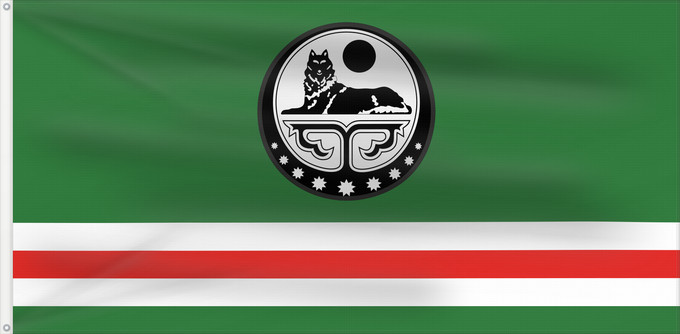 Bandiera, con due occhielli metallici e lato dell'asta rinforzato: Chechen Republic of Ichkeria  with COA	Chechen Republic of Ichkeria (with COA)	République Tchétchène d'Ichkérie (avec COA)	República Chechena de Ichkeria (con COA)	Tschetschenische Republik Itschkeria (mit Wappen)	Repubblica Cecena di Ichkeria (con COA)